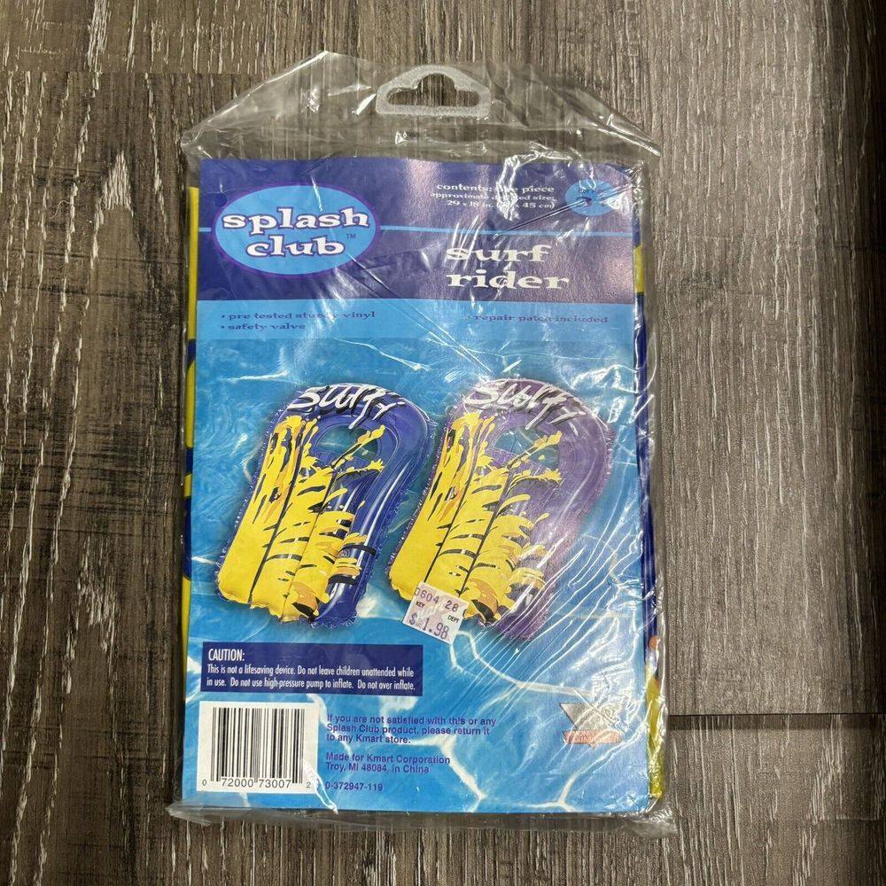 NEW Splash Club Surf Rider Inflatable Raft Vintage 29" x 18" Ages 3+ Kmart